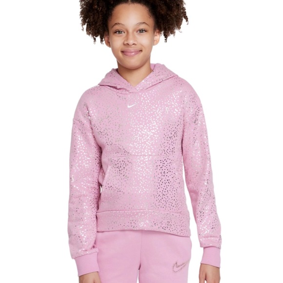 Nike Other - Nike Sparkle Pink Printed Fleece Hoodie Size Small